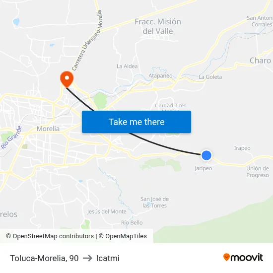 Toluca-Morelia, 90 to Icatmi map