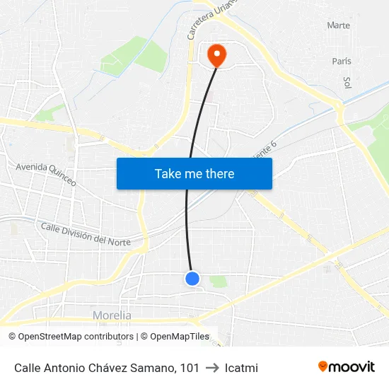 Calle Antonio Chávez Samano, 101 to Icatmi map