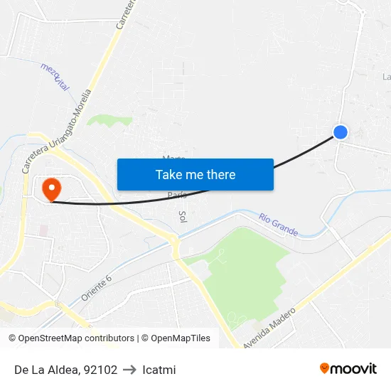 De La Aldea, 92102 to Icatmi map