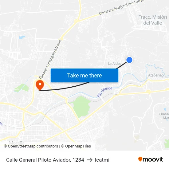 Calle General Piloto Aviador, 1234 to Icatmi map