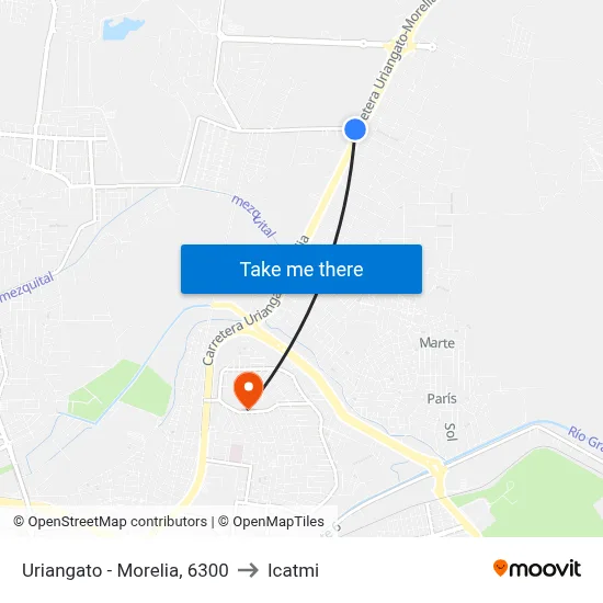 Uriangato - Morelia, 6300 to Icatmi map