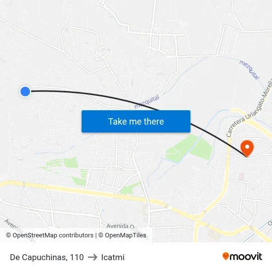 De Capuchinas, 110 to Icatmi map