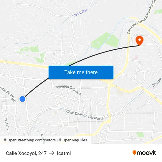 Calle Xocoyol, 247 to Icatmi map