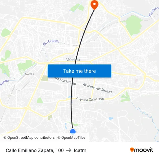 Calle Emiliano Zapata, 100 to Icatmi map