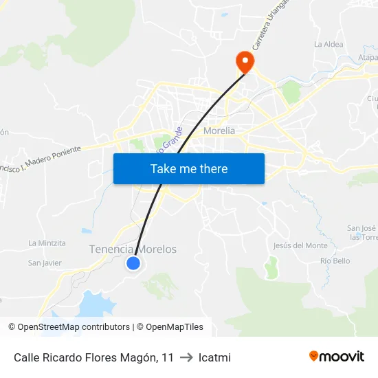 Calle Ricardo Flores Magón, 11 to Icatmi map