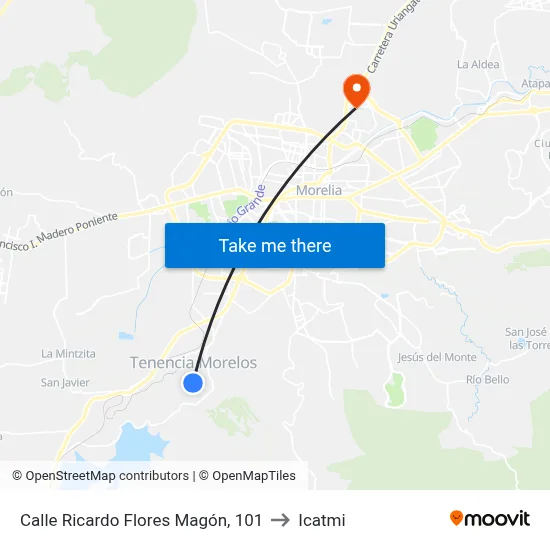 Calle Ricardo Flores Magón, 101 to Icatmi map