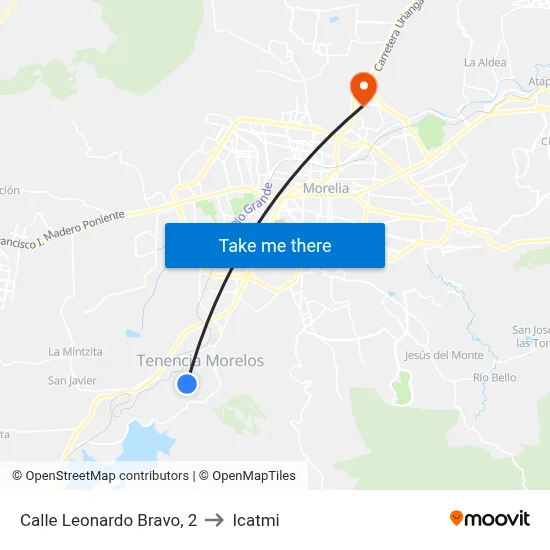 Calle Leonardo Bravo, 2 to Icatmi map