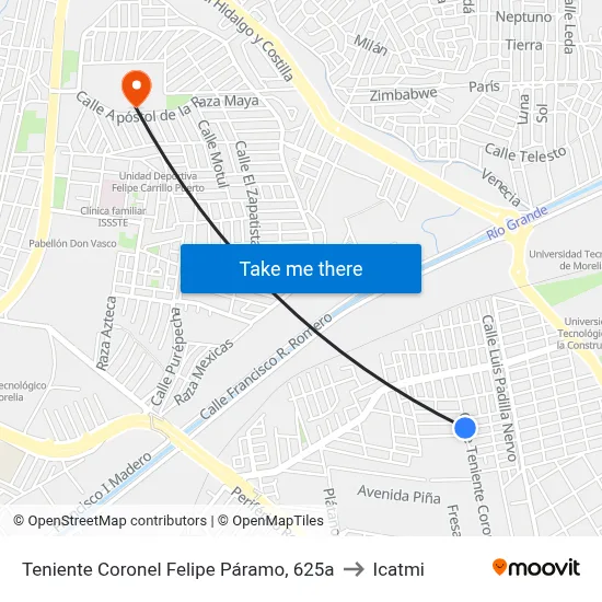 Teniente Coronel Felipe Páramo, 625a to Icatmi map