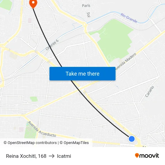 Reina Xochitl, 168 to Icatmi map