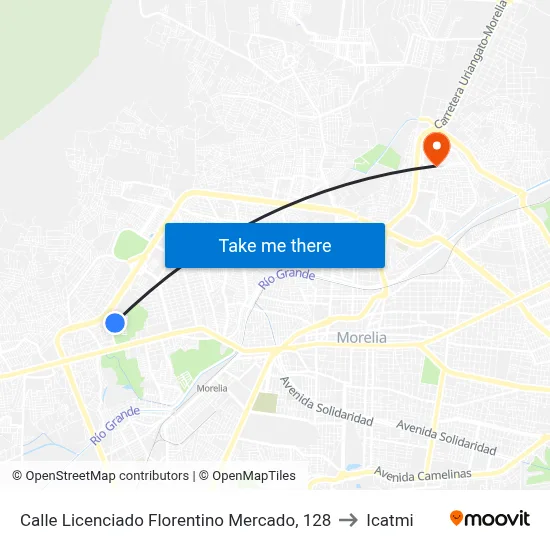 Calle Licenciado Florentino Mercado, 128 to Icatmi map