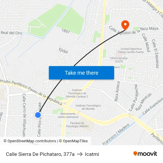 Calle Sierra De Pichataro, 377a to Icatmi map