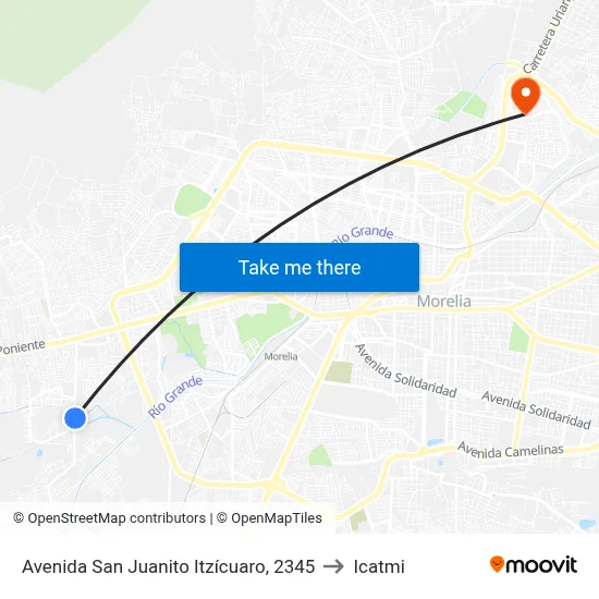 Avenida San Juanito Itzícuaro, 2345 to Icatmi map