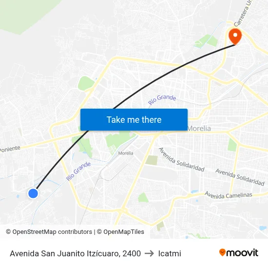 Avenida San Juanito Itzícuaro, 2400 to Icatmi map