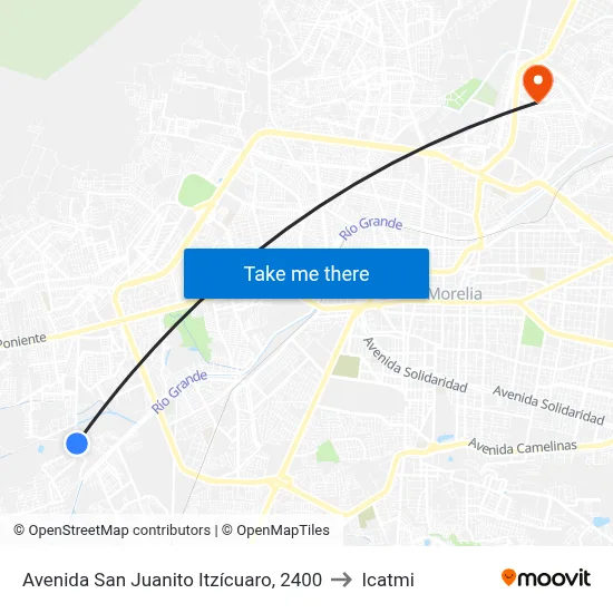 Avenida San Juanito Itzícuaro, 2400 to Icatmi map