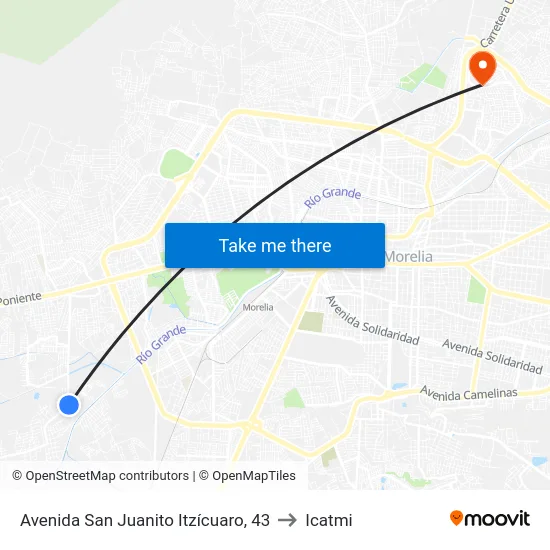 Avenida San Juanito Itzícuaro, 43 to Icatmi map