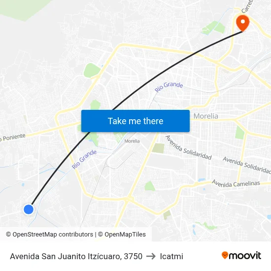 Avenida San Juanito Itzícuaro, 3750 to Icatmi map