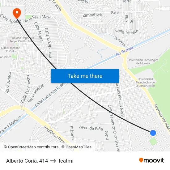 Alberto Coria, 414 to Icatmi map