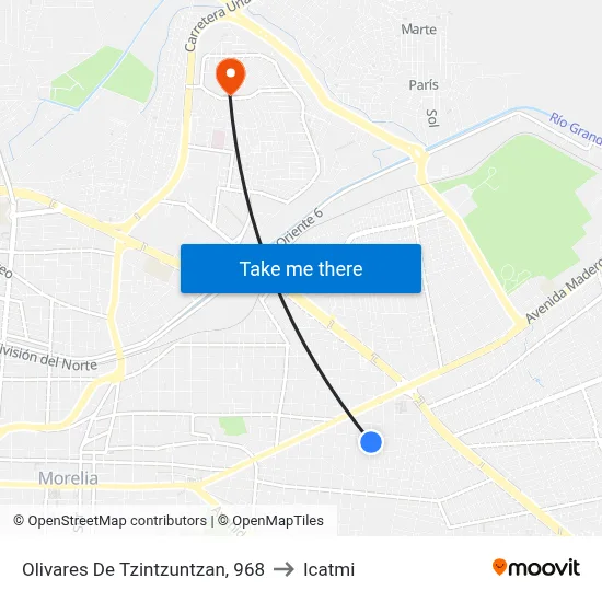 Olivares De Tzintzuntzan, 968 to Icatmi map
