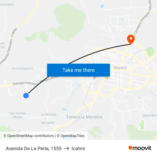 Avenida De La Perla, 1555 to Icatmi map