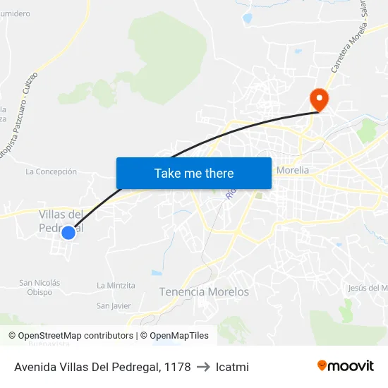 Avenida Villas Del Pedregal, 1178 to Icatmi map