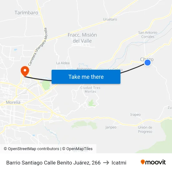 Barrio Santiago Calle Benito Juárez, 266 to Icatmi map