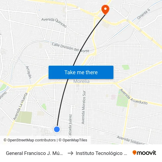 General Francisco J. Múgica, 312_2 to Instituto Tecnológico De Morelia map