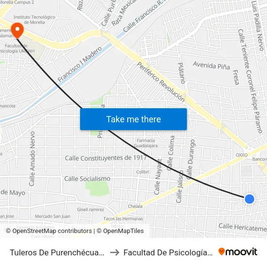 Tuleros De Purenchécuaro, 1035 to Facultad De Psicología Umsnh map