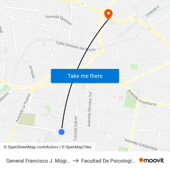 General Francisco J. Múgica, 312_2 to Facultad De Psicología Umsnh map