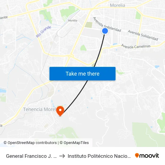 General Francisco J. Múgica, 312_2 to Instituto Politécnico Nacional Unidad Morelia map