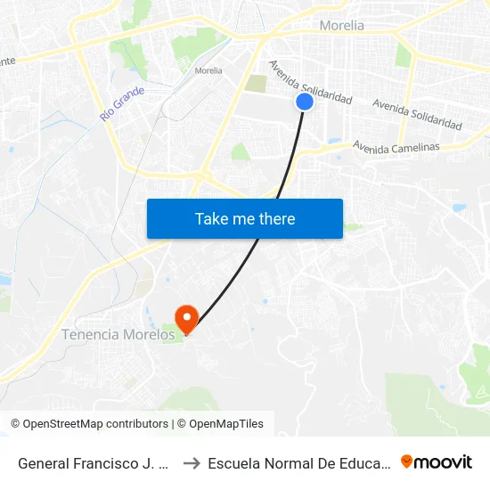 General Francisco J. Múgica, 312_2 to Escuela Normal De Educación Física Enef map