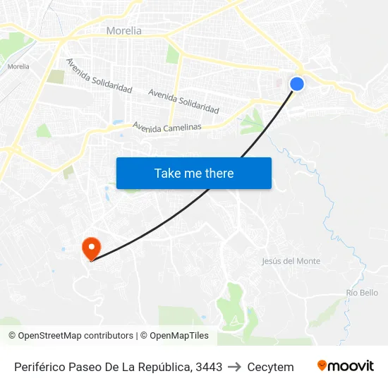 Periférico Paseo De La República, 3443 to Cecytem map