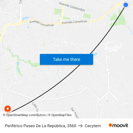 Periférico Paseo De La República, 3560 to Cecytem map