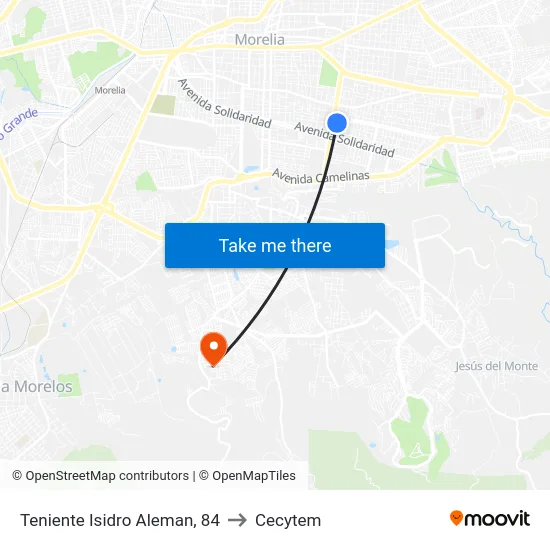 Teniente Isidro Aleman, 84 to Cecytem map