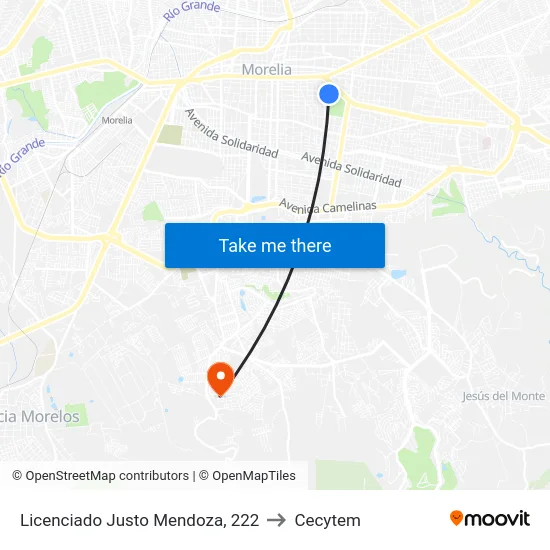 Licenciado Justo Mendoza, 222 to Cecytem map