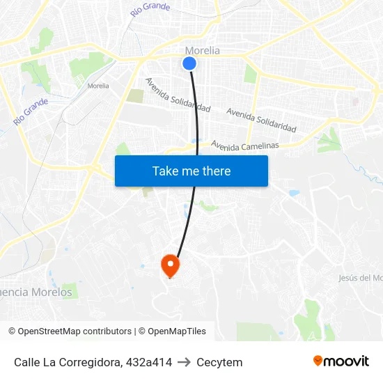 Calle La Corregidora, 432a414 to Cecytem map