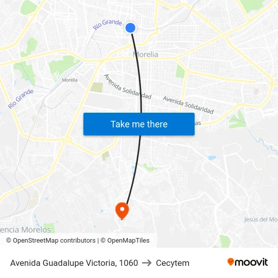 Avenida Guadalupe Victoria, 1060 to Cecytem map