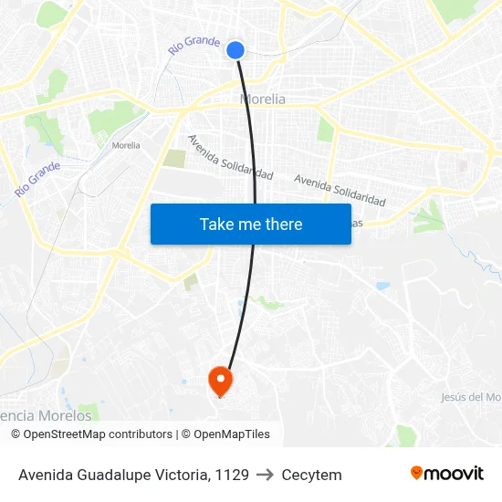 Avenida Guadalupe Victoria, 1129 to Cecytem map