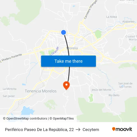 Periférico Paseo De La República, 22 to Cecytem map
