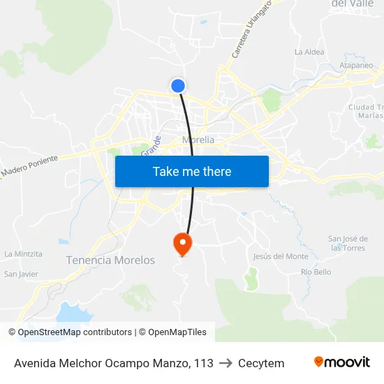 Avenida Melchor Ocampo Manzo, 113 to Cecytem map