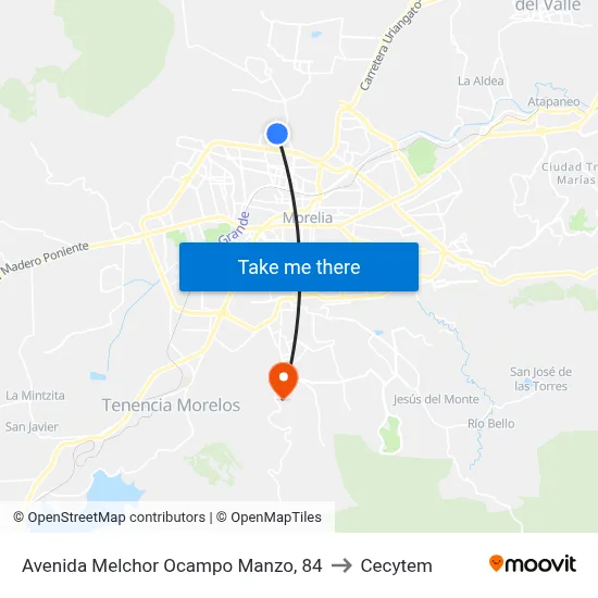 Avenida Melchor Ocampo Manzo, 84 to Cecytem map