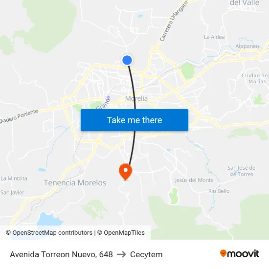 Avenida Torreon Nuevo, 648 to Cecytem map