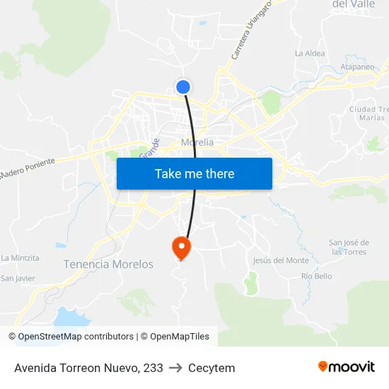 Avenida Torreon Nuevo, 233 to Cecytem map