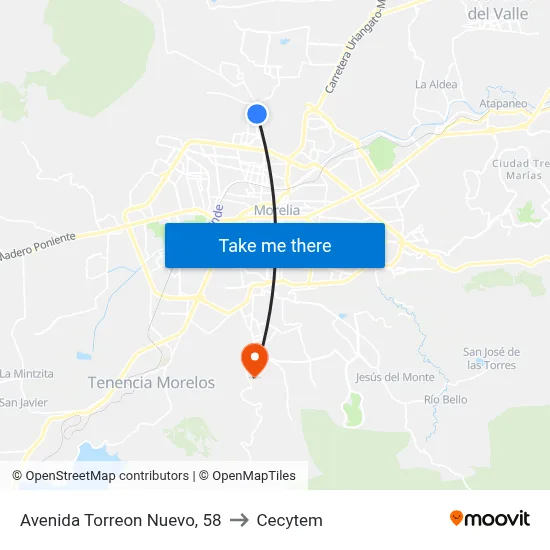 Avenida Torreon Nuevo, 58 to Cecytem map