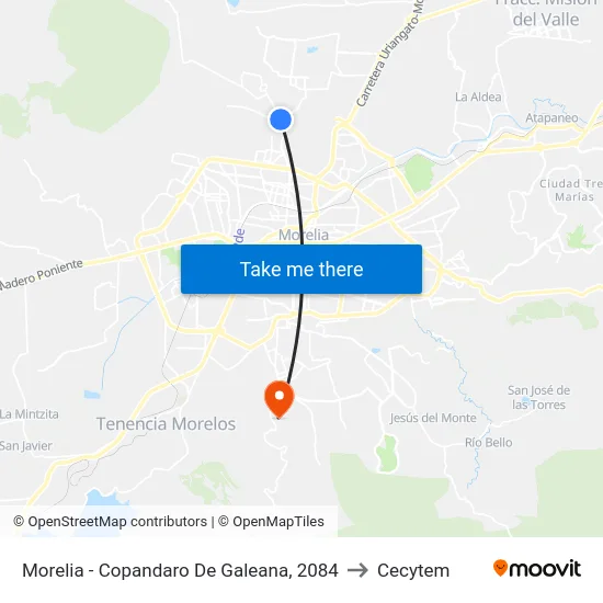 Morelia - Copandaro De Galeana, 2084 to Cecytem map