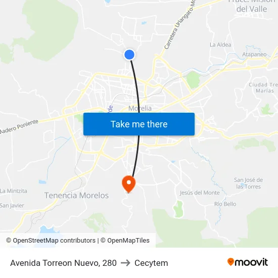 Avenida Torreon Nuevo, 280 to Cecytem map
