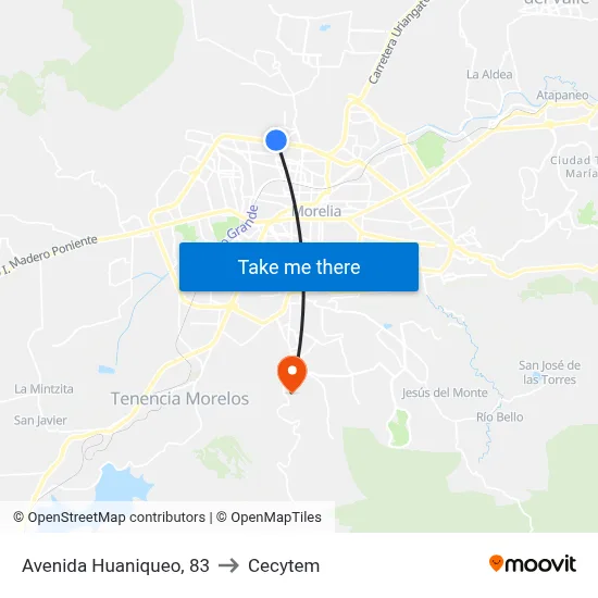Avenida Huaniqueo, 83 to Cecytem map