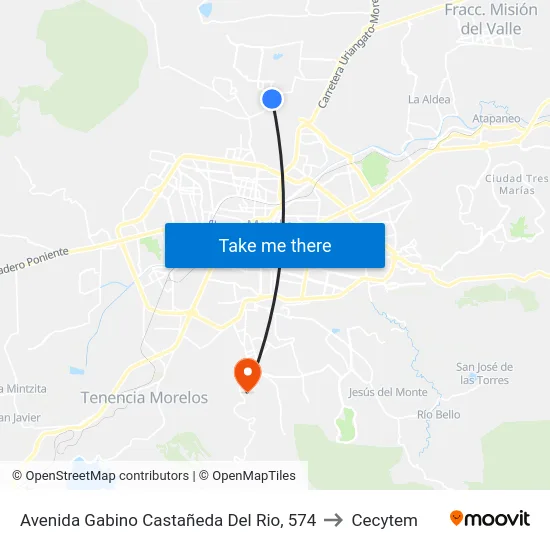 Avenida Gabino Castañeda Del Rio, 574 to Cecytem map