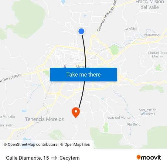 Calle Diamante, 15 to Cecytem map