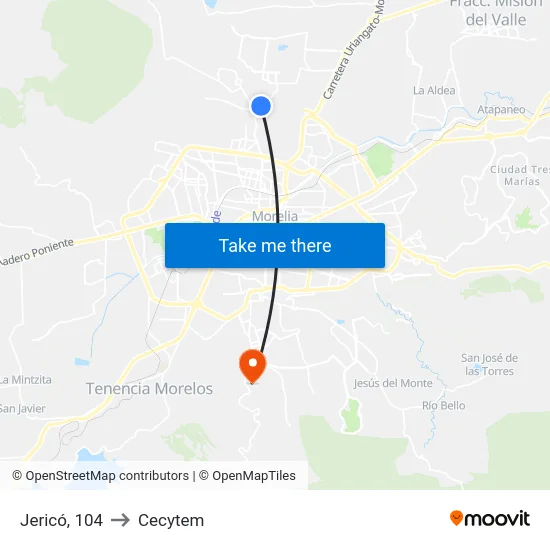 Jericó, 104 to Cecytem map