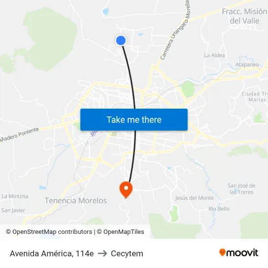 Avenida América, 114e to Cecytem map